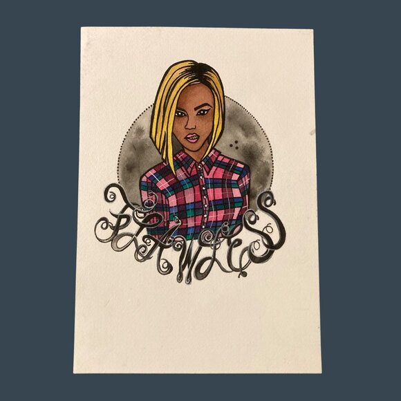 Tattoo Art Painting Latino Woman In Pink Plaid Shirt Flawless Font - Picture 1 of 3